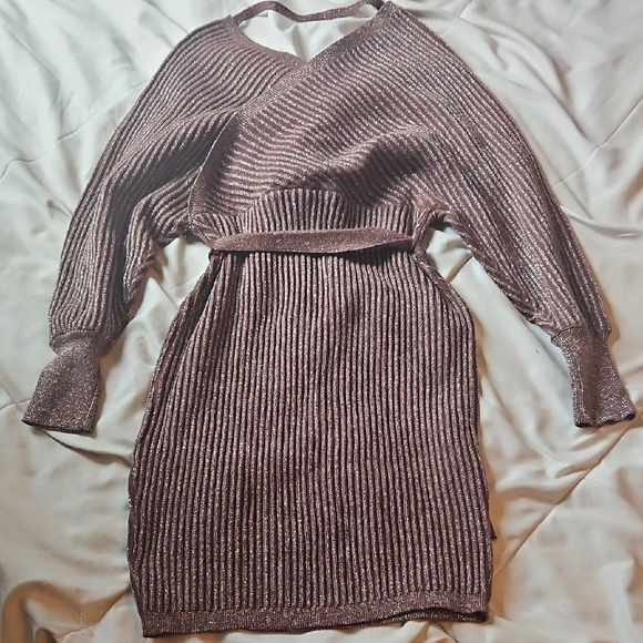 Chic Metallic Knit Mini Dress - Picture 2 of 2